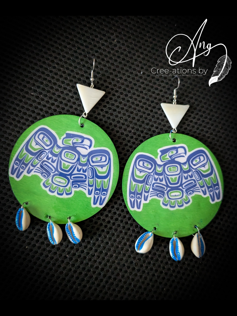 Large Pacific Northwest Tribal Blue And Green Eagle Statement Earrings
